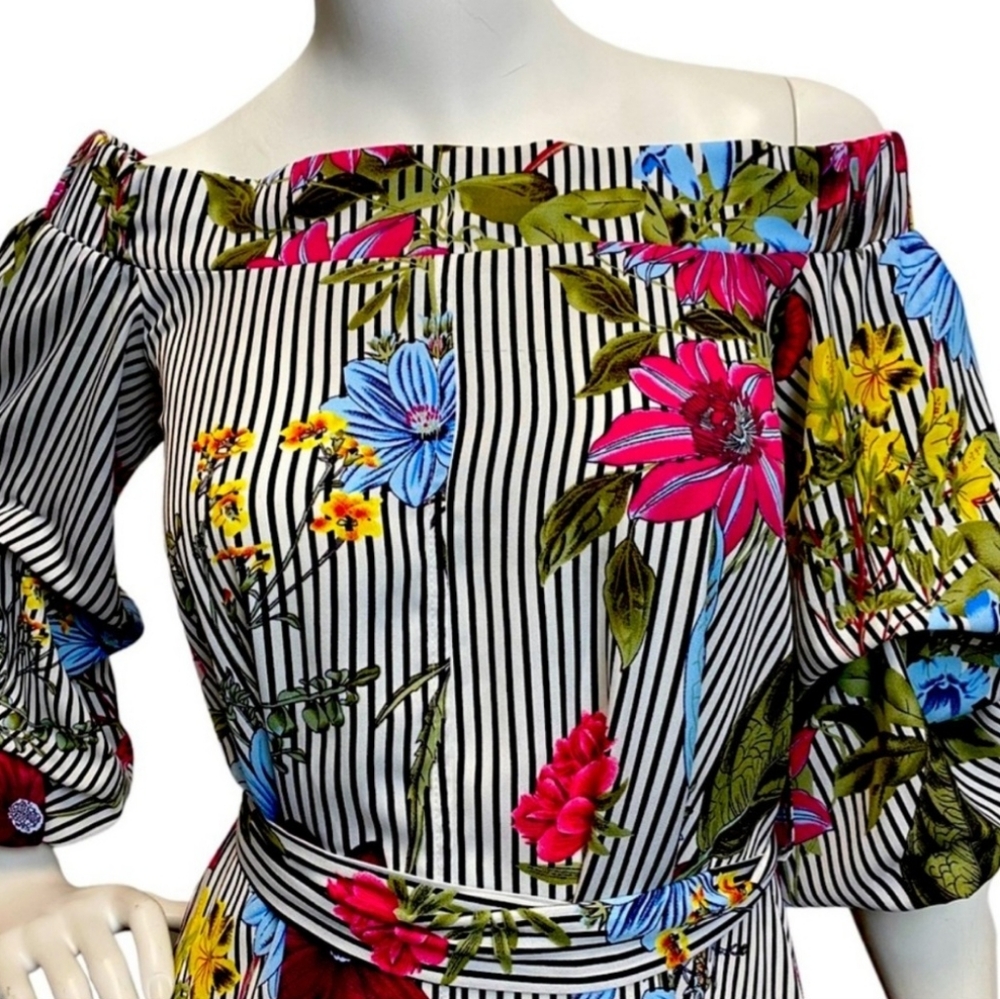 GRACIA Off-the-Shoulder Open Back Floral Midi Dress - Picture 3 of 6